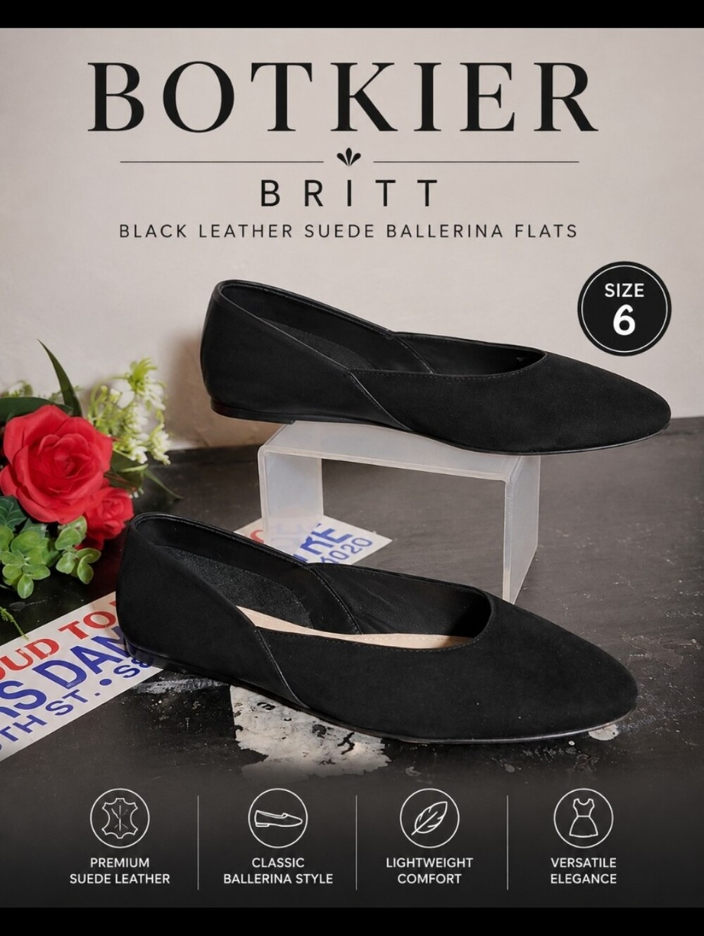BOTKIER Britt  Black Leather Suede Ballerina Flats 6
